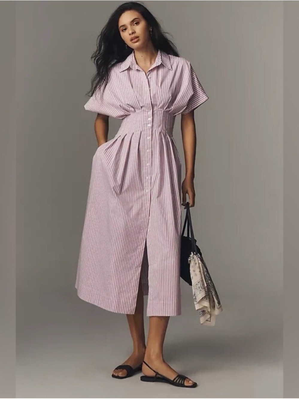 Anthropologie Tobie Purple Striped Midi Shirt Dress